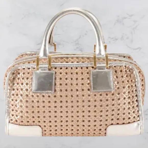 🍦LOEWE Amazona 28 Hand Bag Braided Leather Mesh Type Silver Limited 24081 - Picture 4 of 11